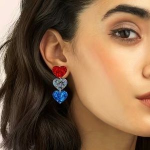 NEW Heart Shaped Acrylic Patriotic Themed Glitter Earrings